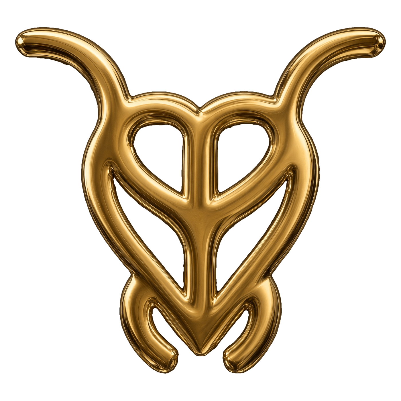 Emblème Dondolie en or — fourmi, symbole peace & love et cœur.