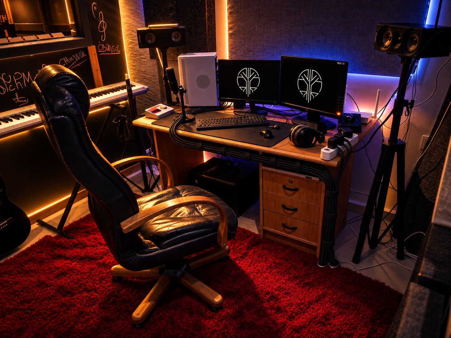 Workstation double moniteur — cabine et contrôle, Maison K3CH Studio.